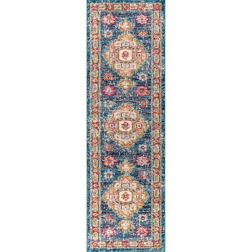Jonathan Y Bohemian Flair Boho Vintage Medallion Area Rug In Navy/red