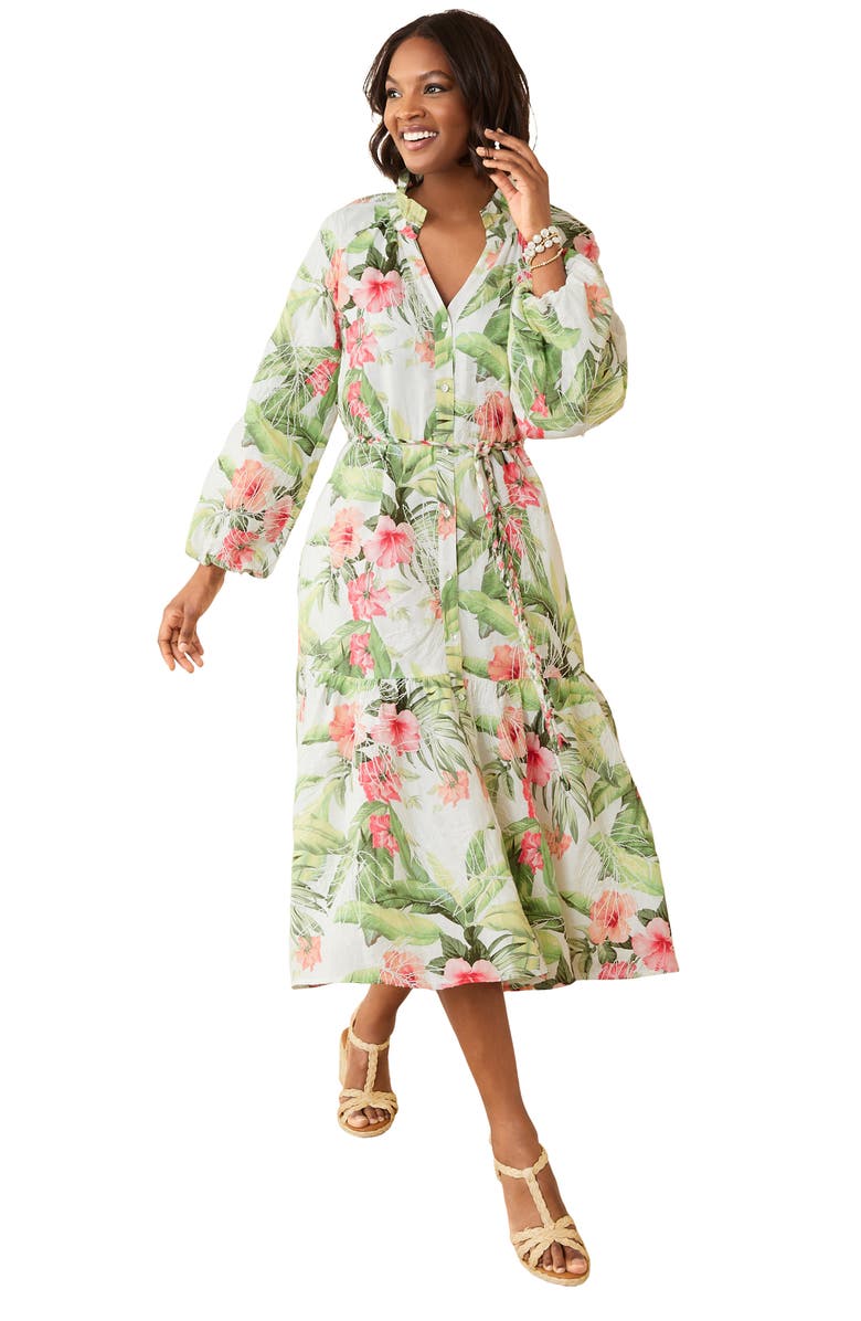 Tommy Bahama Daybreak Hibiscus Floral Long Sleeve Linen Midi Dress ...