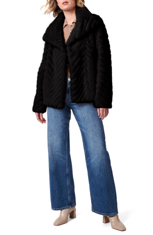 Shop Bernardo Chevron Quilted Faux Fur Jacket In Black