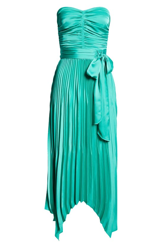 Shop Ramy Brook Fernanda Ruched Pleated Strapless Maxi Dress In Sea Green