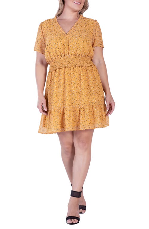 Standards & Practices Floral Short Sleeve Fit Flare Dress Yellow at Nordstrom,