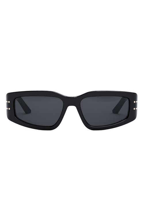 'DiorSignature S9U 56mm Geometric Sunglasses in Shiny Black /Smoke at Nordstrom