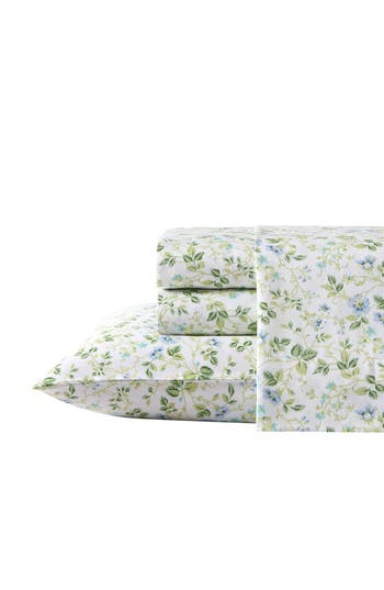 Laura Ashley Spring Bloom Cotton Sheet Set In Periwinkle