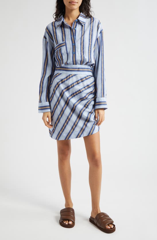 Shop Smythe Stripe Long Sleeve Mini Shirtdress In Indigo Stripe