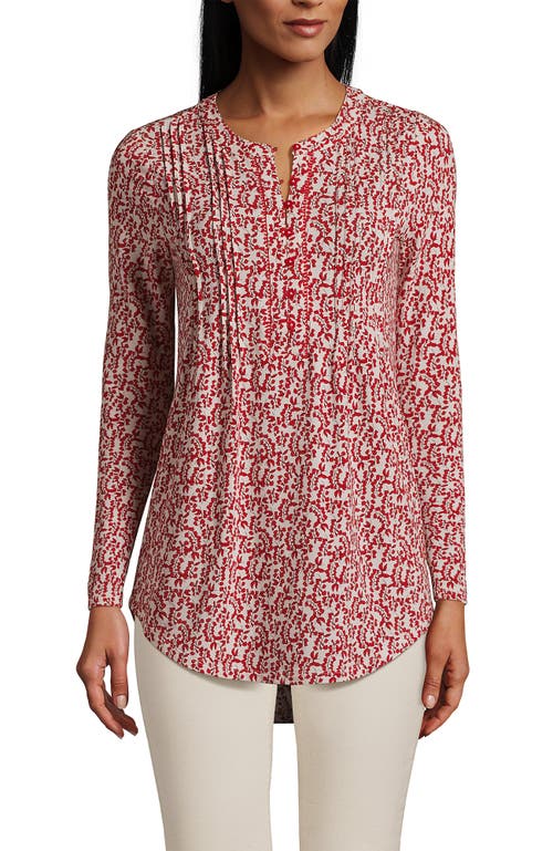 Shop Lands' End Long Sleeve Lattice Pintuck Tunic In Dark Orange Floral Vines