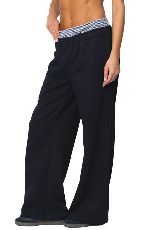 Edikted Gingham Boxer Detail Sweatpants In Black