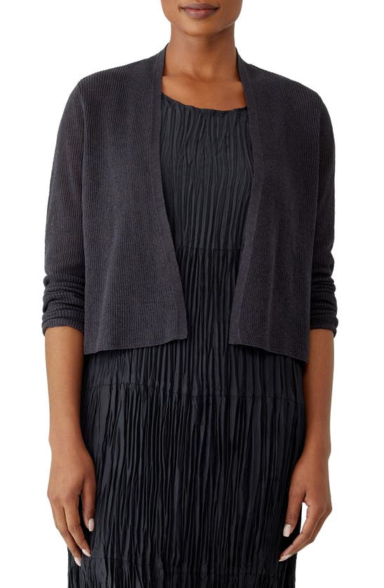 Eileen Fisher Ribbed Organic Linen & Cotton Cardigan In Nocturne