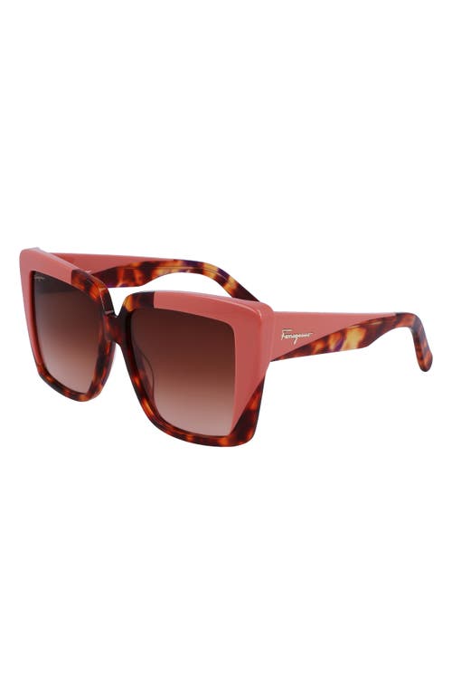 Shop Ferragamo 55mm Gradient Rectangular Sunglasses In Red Tortoise/rose