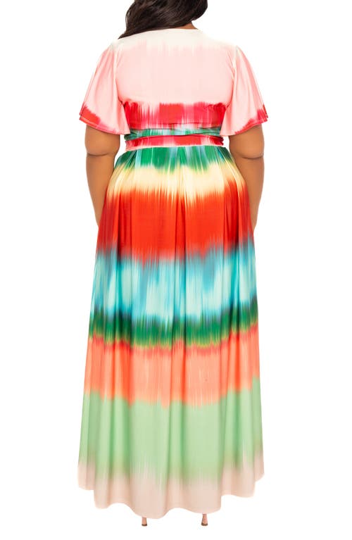 Buxom Couture Gradient Stripe Wrap Crop Top & Maxi Skirt Set In Multi