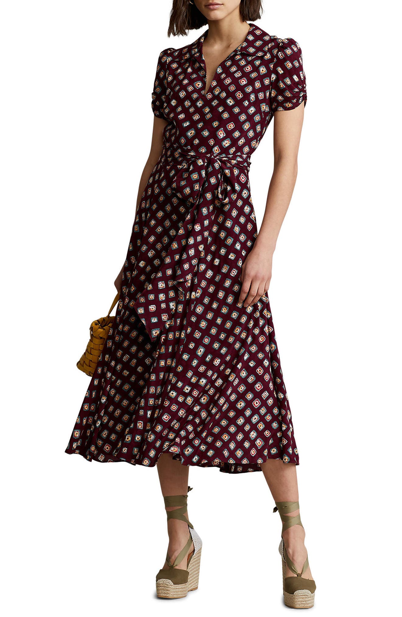 ralph lauren polka dot crepe dress