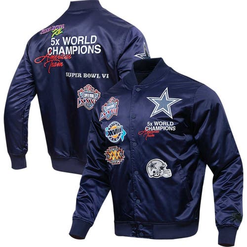 Women's Starter Navy Dallas Cowboys Full Count Satin Full-Snap Varsity Jacket Size: Extra Small