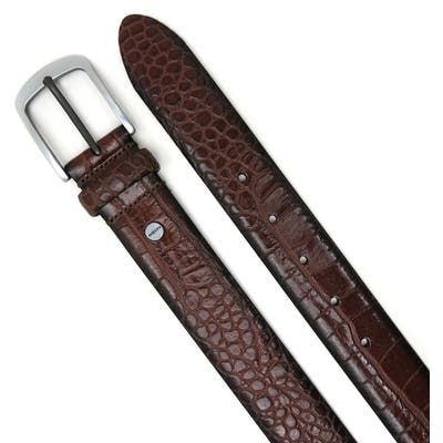 Boconi Croc Embossed Leather Belt, Cognac