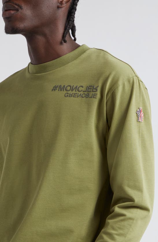 Shop Moncler Grenoble Embossed Logo Long Sleeve Cotton Graphic T-shirt In Olive