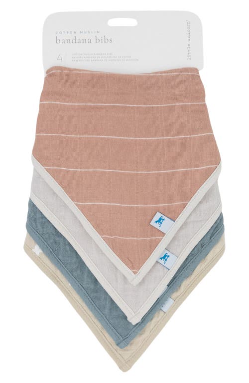 Little Unicorn 4-pack Fleece & Cotton Muslin Bandana Bib In Mauve Stripe