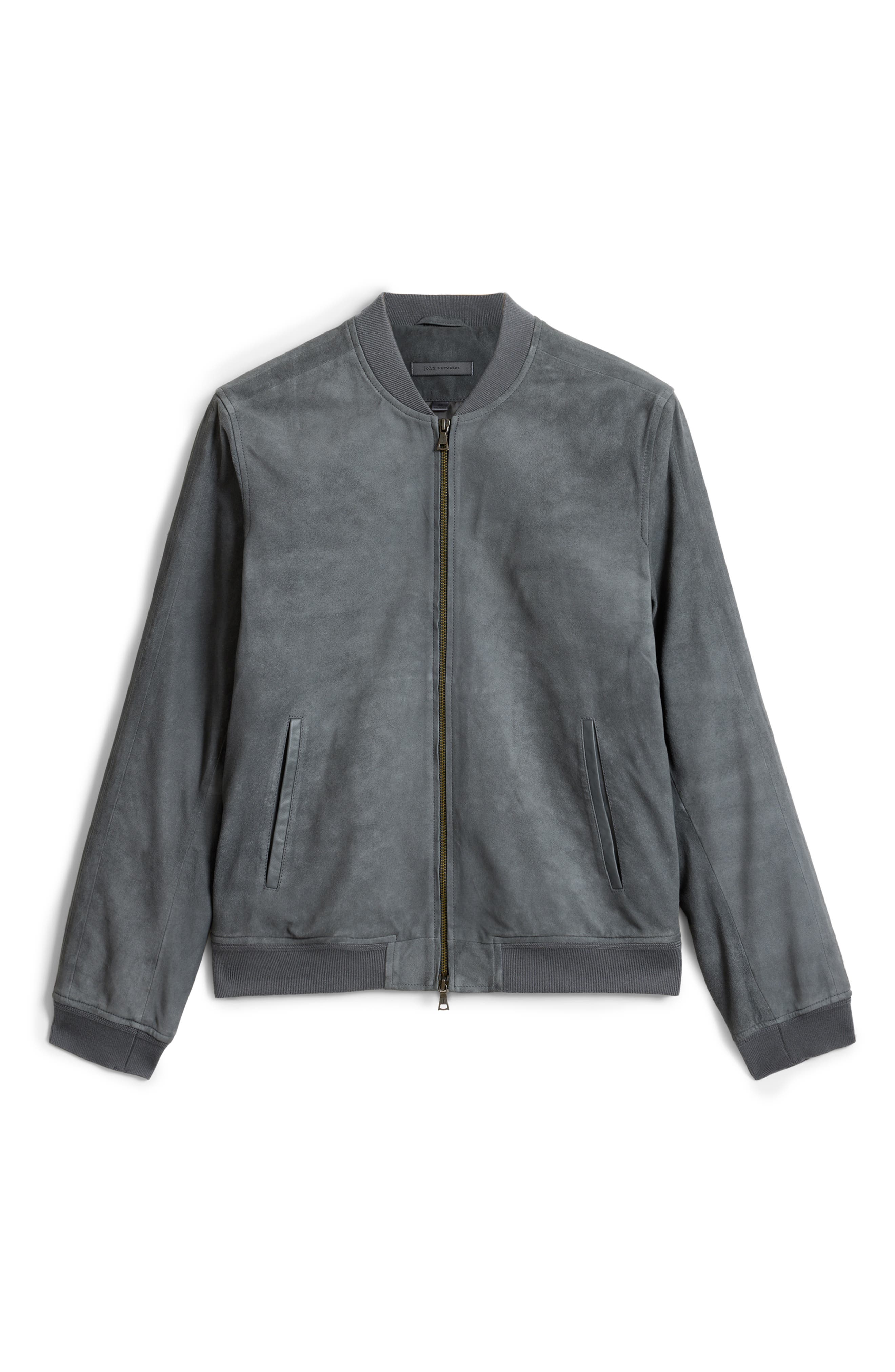 John Varvatos Khai Suede Bomber Jacket in Blue Smoke Smart Closet