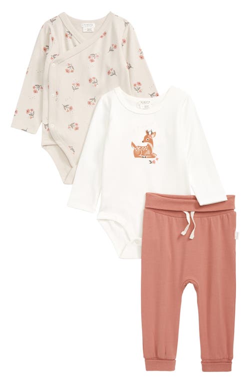 FIRSTS by Petit Lem Fawn Stretch Organic Cotton 3-Piece Bodysuits & Pants Set in 101 Off White