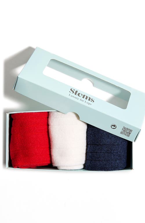 Shop Stems Assorted 3-pack Luxe Merino Wool & Cashmere Blend Crew Socks In Navy/ivory/red