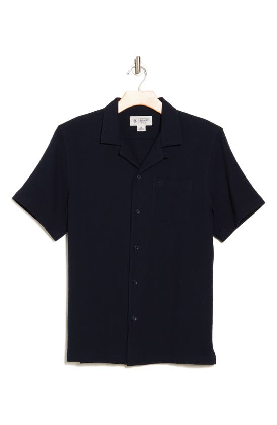 Original Penguin Cotton Gauze Short Sleeve Button-up Camp Shirt In Dark Sapphire