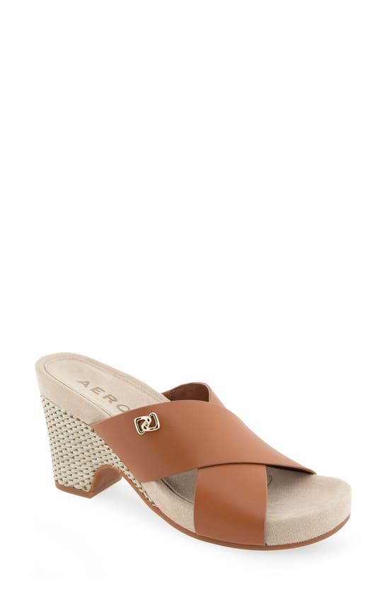 Shop Aerosoles Madina Woven Heel Sandal In Tan Leather