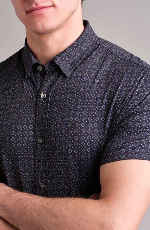 Shop Rhone Commuter Short Sleeve Performance Button-down Shirt In Navy Geo Print