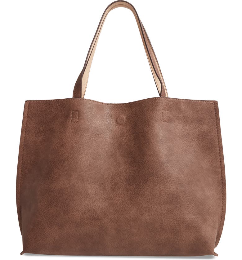 Reversible Faux Leather tote and work purse by Street Level at Nordstrom that is reversible in black/brown for a professional work purse under $50 and under $100
