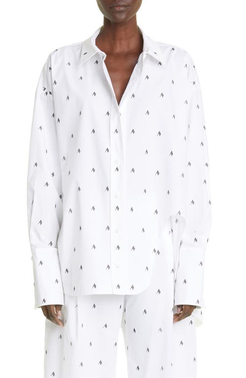 The Attico Diana Logo Print Cotton Button-Up Shirt in White/Black
