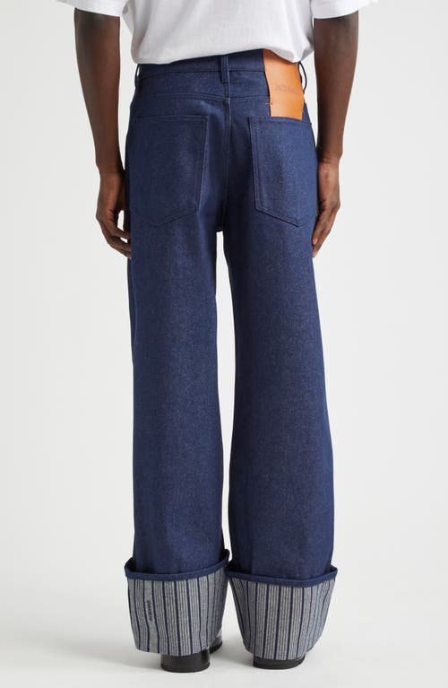 Shop Jacquemus Le De-nîmes Wide Leg Jeans In Navy/navy Stripe 38f