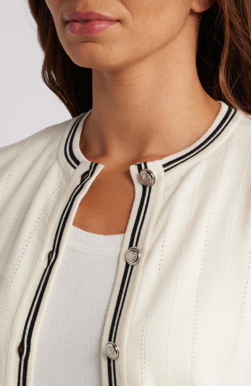 Shop Zoe And Claire Pointelle Contrast Trim Cardigan In Cream