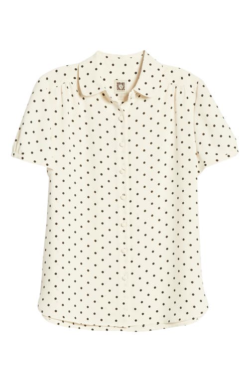 Shop Anne Klein Dot Print Collared Short Sleeve Blouse In Anne White/anne Black