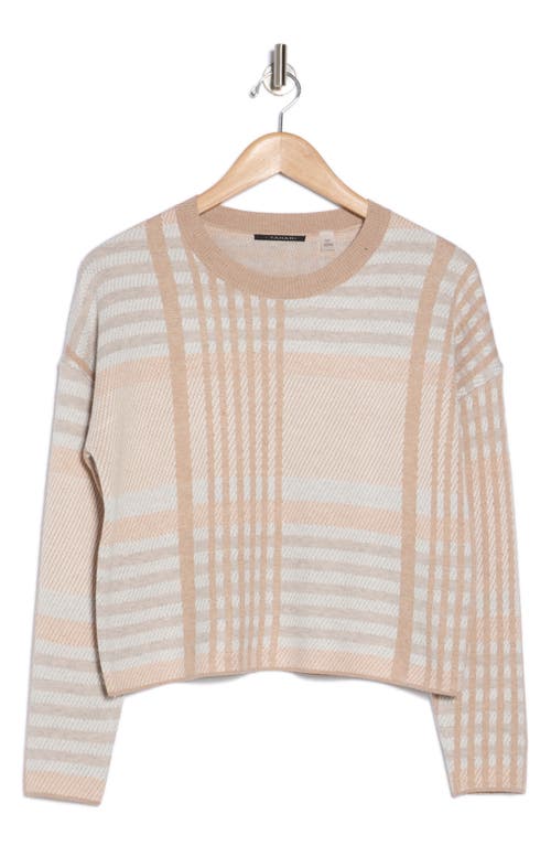 T Tahari Boxy Crewneck Sweater In Neutral Combo Plaid