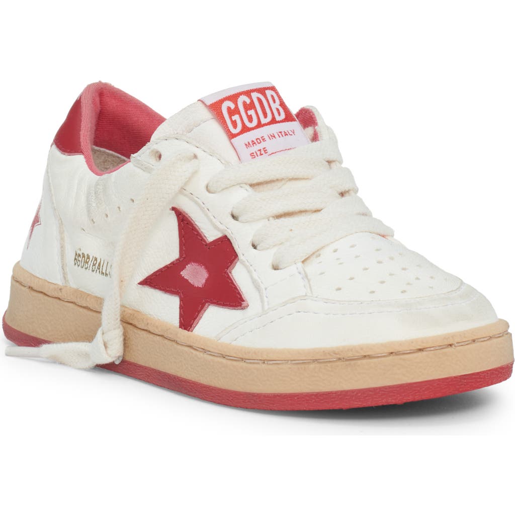 Golden Goose Kids' Ball Star Lace-up Leather Sneaker In White/red