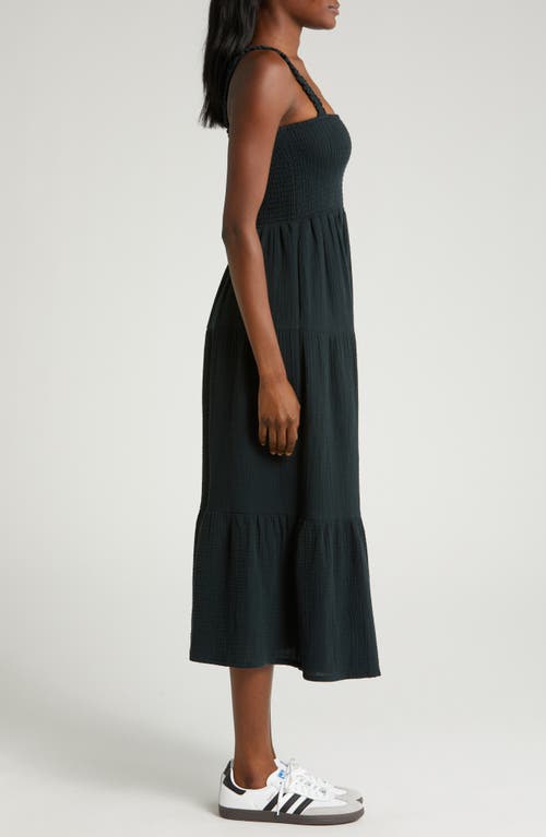 Marine Layer Selene Smocked Cotton Maxi Sundress In Black