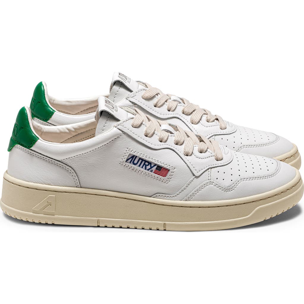 Autry Medalist Low Sneaker In White Leather/green
