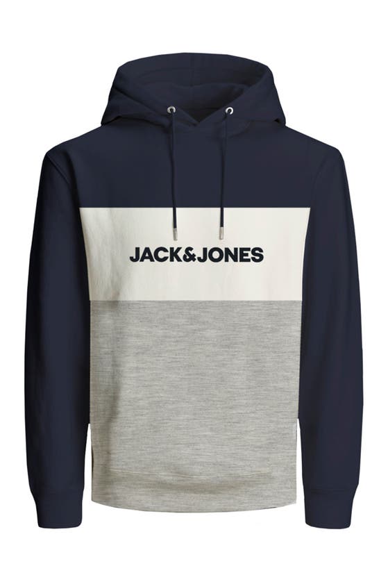 Jack & Jones Logo Colorblock Hooded Sweatshirt In Navy Blazer