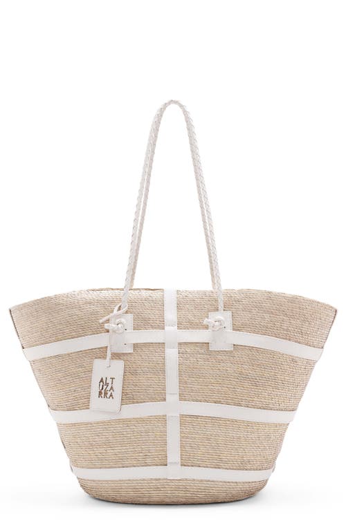 Large Watermill Woven Palm Tote in Natural/White