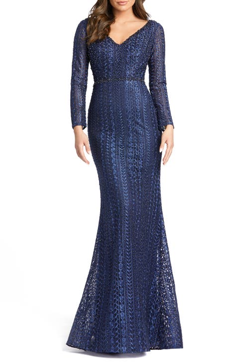 Long Sleeve Lace Trumpet Gown