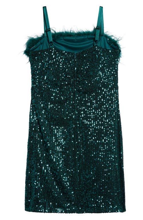 Shop Love, Nickie Lew Kids' Feather Trim Sequin Shift Dress In Emerald