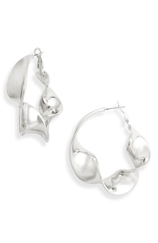 Open Edit Twisted Hoop Earrings In Rhodium