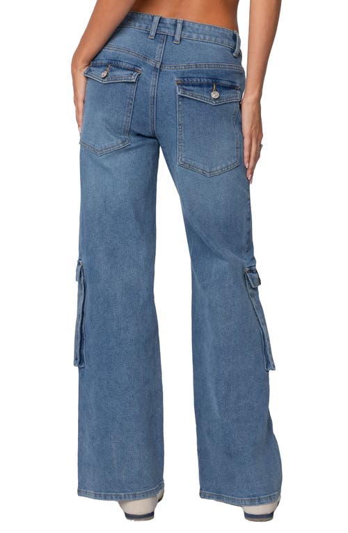 Shop Edikted Lunar Low Rise Cargo Jeans In Blue-washed