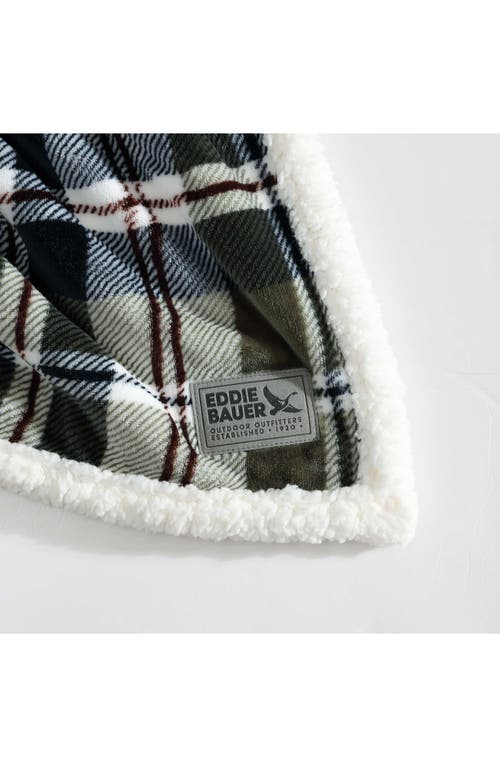 Eddie Bauer Trailhead Plaid Faux Shearling Throw Blanket In Dark Green