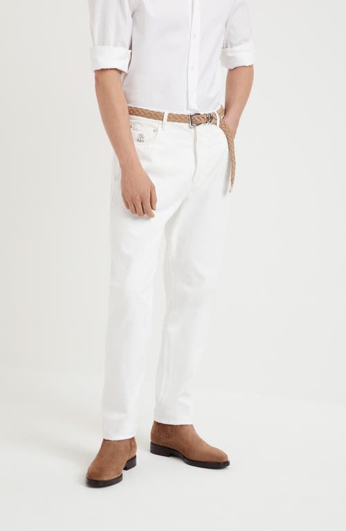 Shop Brunello Cucinelli Garment-dyed Iconic Fit Five-pocket Trousers In Snow