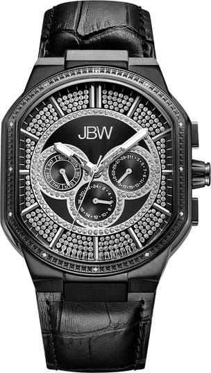 JBW Men s Orion Diamond Croc Embossed Leather Watch 43mm 0.12