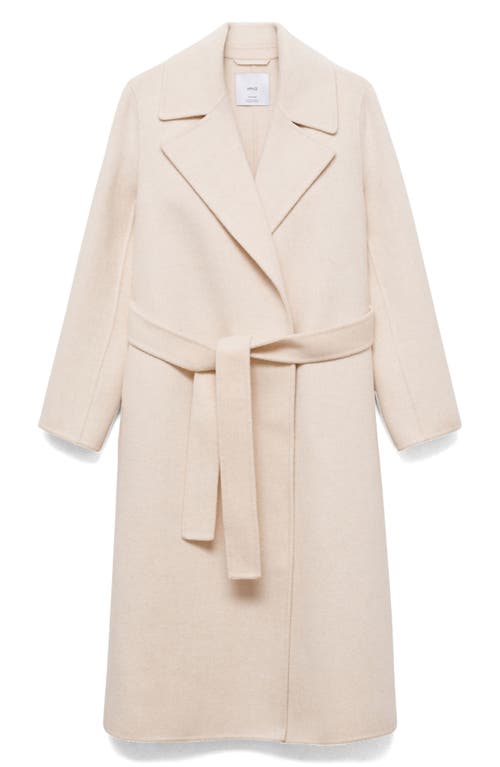 Shop Mango Wool Blend Wrap Coat In Ecru