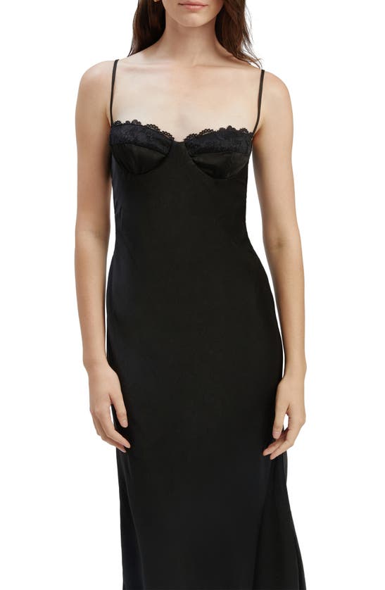 Shop Bardot Sabina Lace Trim Cocktail Midi Slipdress In Black