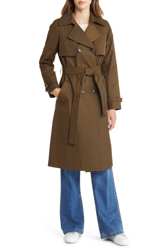 Sam Edelman Water Resistant Double Breasted Trench Coat In Olive Branch