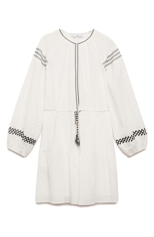 Shop Mango Embroidered Elbow Sleeve Dress In White
