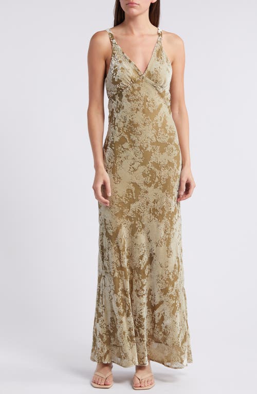 Shop Mango Javier Burnout Velvet Maxi Dress In Olive Green