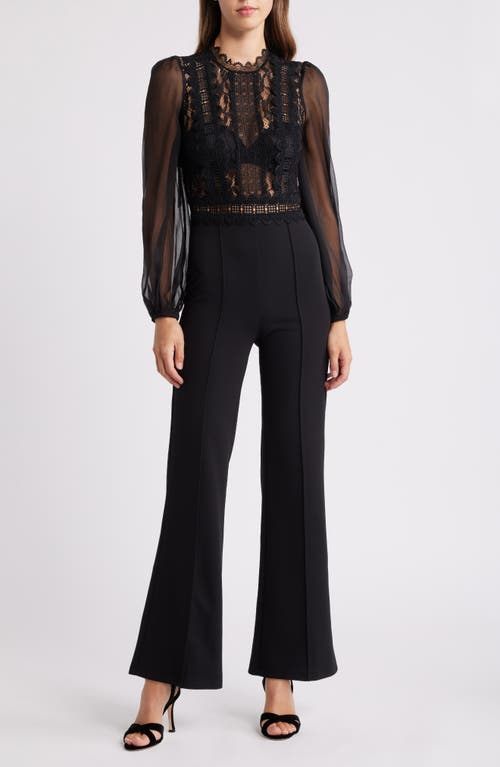 bebe Lace Bodice Long Sleeve Jumpsuit in Black 