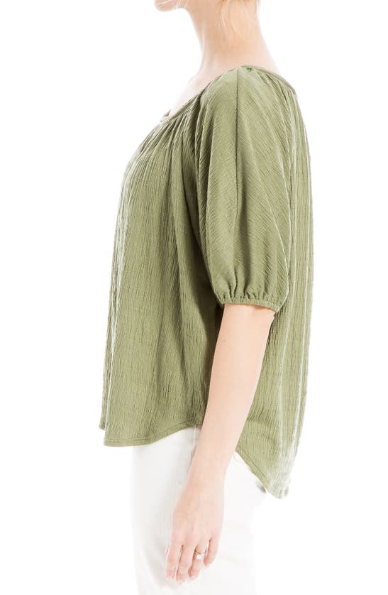 Max Studio Textured Knit Bubble Sleeve Knit Top In Sage