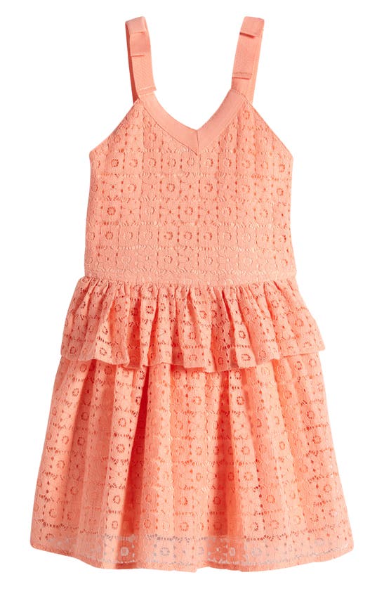 Shop Bcbg Girls Kids' Ruffle Cotton Blend Lace Party Dress In Sherbert